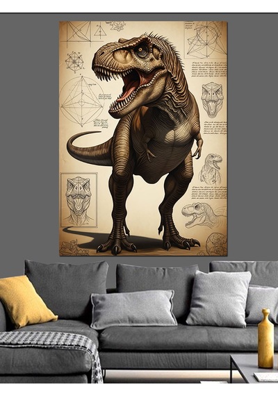 Ahşap Tablo Vahşi Dinozor T-rex Çizimi