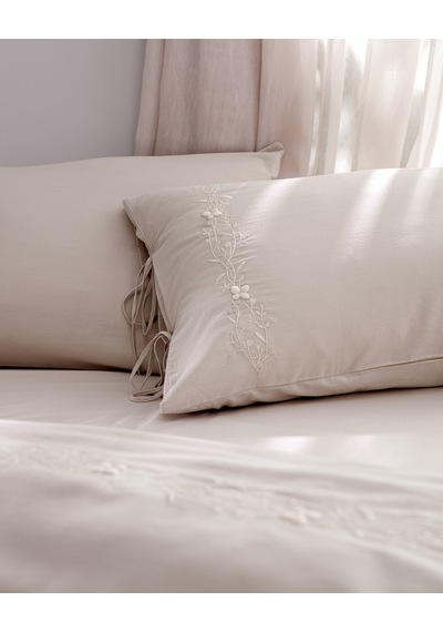 Madame Coco Loris King Size %100 Pamuk Nakışlı Nevresim Takımı - Bej Ekru