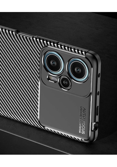 Xiaomi Poco F5 Kilif Lens Karbon Tasarim Negro Silikon Kapak
