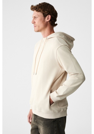 Grimelange Alessıo Erkek %100 Pamuk Kapüşonlu Kordon Detaylı Oversize Fit Bej Sweatshirt Bej