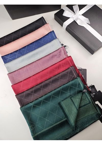 Miorel Scarfs Chnl Tema Simli Kaşmir İpek Şal Scarfs Cashmere Shawl Hijab Yeni Sezon Gri