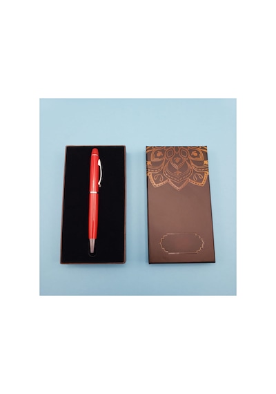 Mandala Desenli Kutulu Kırmızı Touchpen Tükenmez Kalem Renkli