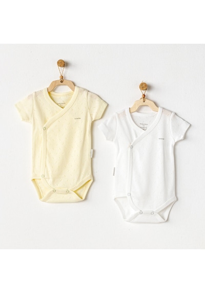 Andywawa Bebek Body 2 Parça Short Sleeve Body Jacquard Basic Ac25554 Sarı-beyaz Sarı - Beyaz