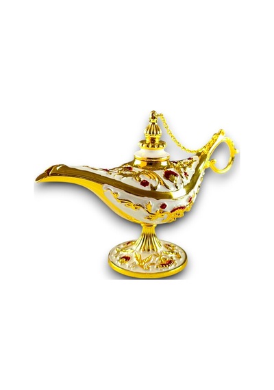 Aladdin Sihirli Lambası Renkli İşlemeli Dekoratif Biblo Alaattin Metal Çelik No:2 - 13x9 CM
