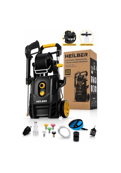 Heilber Ba011545 225 Bar Elektrikli Basınçlı Yıkama Makinesi Oto Araç Yıkama Makinesi Hortum Makaralı Köpük