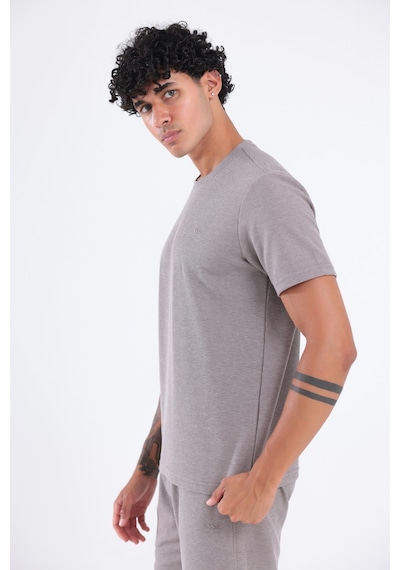 Rowinger Waffle Dokulu Nakış Logo Detaylı Oversize Erkek T-shirt Brown