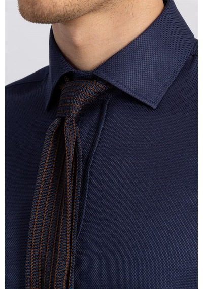 Tudors Slim Fit Dar Kesim Armürlü Erkek Gömlek-16199 Lacivert
