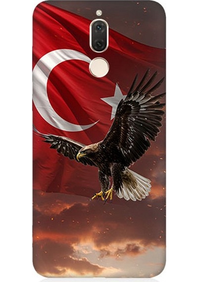 Huawei Mate 10 Lite Uyumlu Bayrak Kızıllıkta Kartalın Kanatları Desenli Silikon Kılıf Çok Renkli