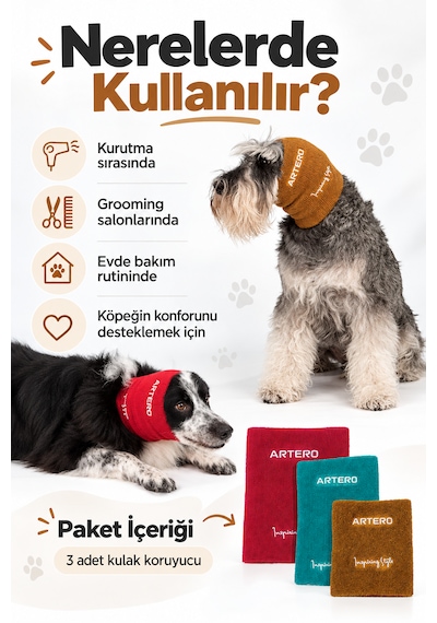 Artero Focus Kurutma Köpek Kulak Koruyucu 3'lü Set