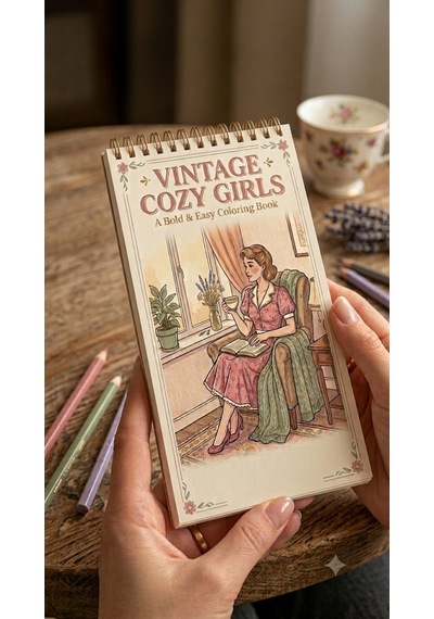 Nostalgic Vintage Cozy Girls Boyama Kitabı - Çanta / Cep Boy - 10x20 Cm