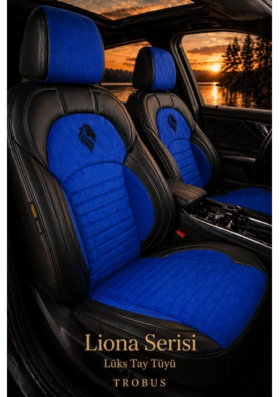 Fiat Albea 2002-2012 Araca Uyumlu Premium Tay Tüyü Koltuk Kılıfı Liona Serisi Mavi Siyah 04738924
