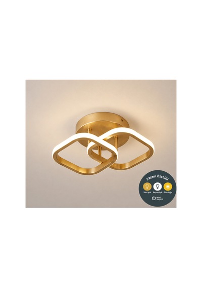 Zeus Çift Kare Eskitme Modern Led Plafonyer Avize 3 Renk Antre, Hol, Koridor Ve Salon İçin