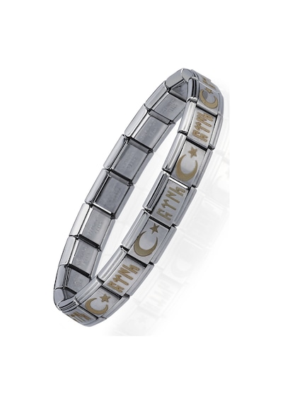 Ay Yıldızlı Göktürkçe Türk İtalyan Charm Unisex Çelik Bileklik Scb60 Beyaz