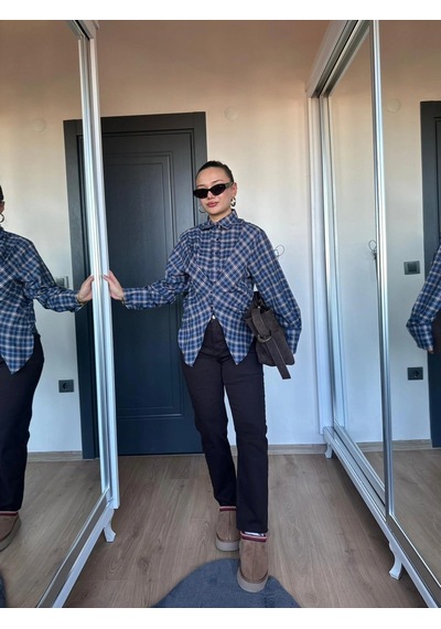 Keymoda Kadın Ekose Gömlek Lacivert Bordo Lacivert