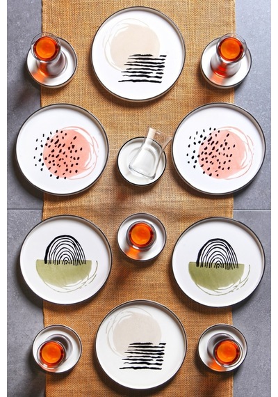 Kitchen Life 18 Parça Stackable Postmodern Kahvaltı Çay Takımı Seti - Çay Bardaklı Kahvaltı Takımı Çay Seti Çok Renkli