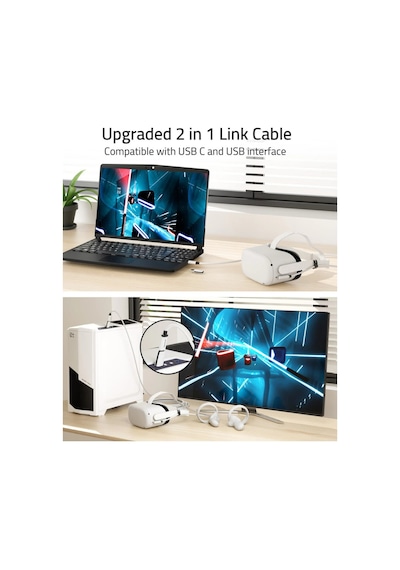 16ft Vr Link Kablosu Meta Quest 3/3s/2/pro Ve Pico 4 Uyumlu Usb 3.0 Pc Steamvr Beyaz