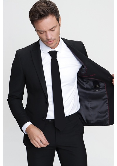 Morven Erkek Basic Düz Slim Fit 3lü Takım Elbise Slim Fit - 542408291 - Siyah