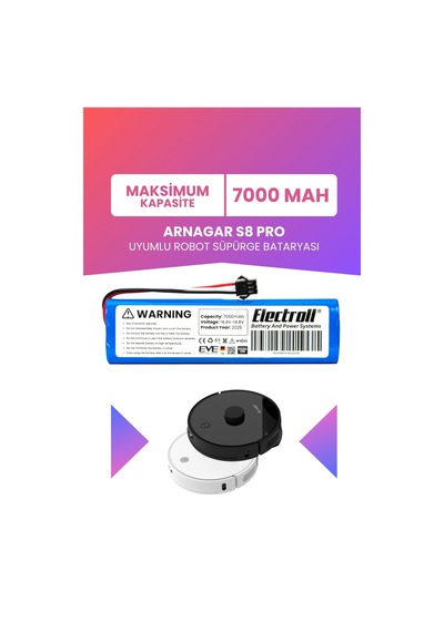 Arnagar S8 Pro Uyumlu Batarya Maksimum Kapasite 7000mah Pil Robot Süpürge Bataryası Değişimi