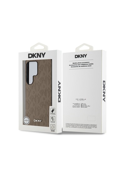 Galaxy Uyumlu S25 Ultra Kılıf Dkny Lisanslı Magnetik Pu Deri Grid Pattern Kapak Kahverengi