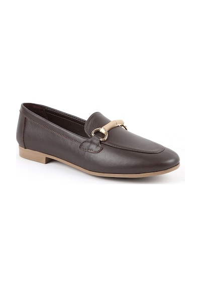 Libero L081.24217 Metal Toka Detaylı Düz Taban Kadın Loafer Ayakkabı Kahve
