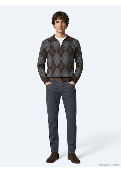Kip Koyu Mavi Düz Slim Fit Denim Pamuk Karışımlı Pantolon