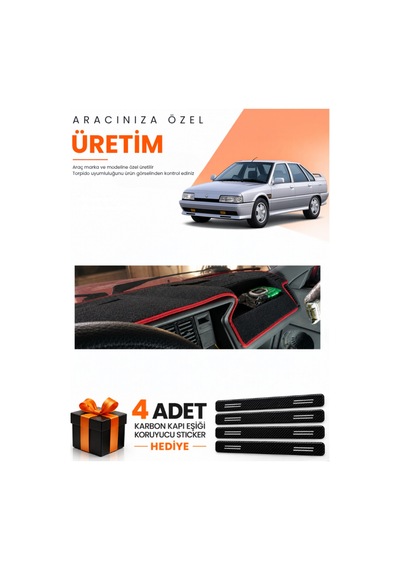 Renault 21 Concorde 1990-1996 Uyumlu Torpido Koruma Örtüsü Oto Kılıfı - Siyah Kırmızı