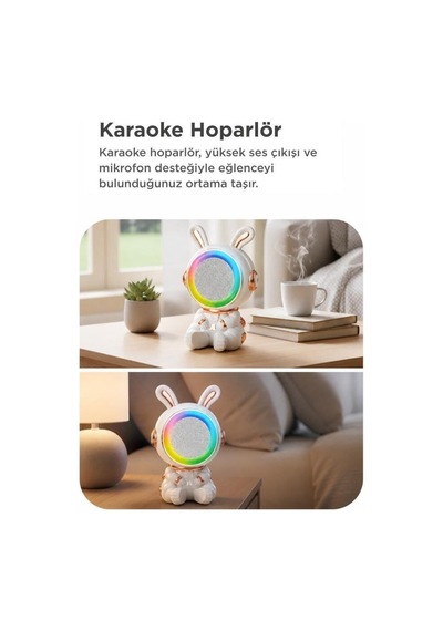 Özel Üretim Kıdmıc-05 Beyaz Tavşan Figürlü Speaker Taşınabilir Şarkı Mini