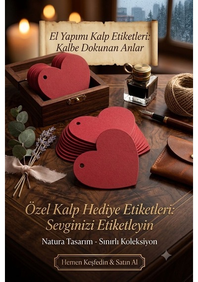 Premium Kırmızı Kalpli 100'lü Hediye Etiketi Ambalaj Ve Ürün Etiketi