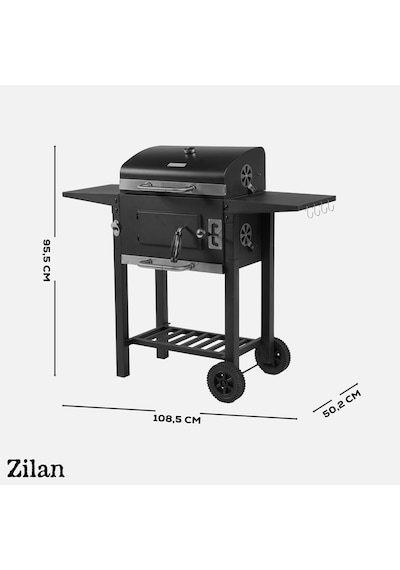 Zln3584 Kömürlü Mangal & Barbekü Pazlanmaz Çelik, Kademeli Isı, Taşınabilir Siyah