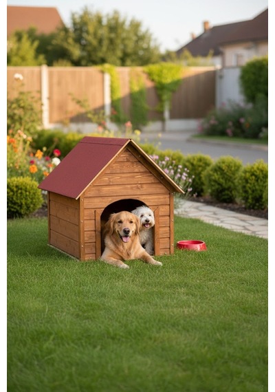 Reyo Suya Soğuğa Dayanıklı Lüks Büyük Boy Ahşap Köpek Kulubesi Kırmızı