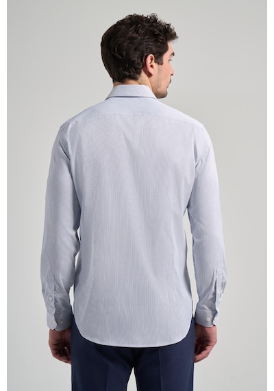 İmza Uzun Kol Çizgili Desen Bez Ayağı Sert Yaka Cepsiz Esnek Classic Slim Fit Gömlek 1004250158 Beyaz