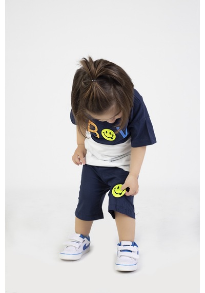Harika Kids Erkek Bebek Şortlu Kısa Kollu Boys Desen Baskılı Yazlık Basic Alt-üst Takım 6-24 Ay Lacivert