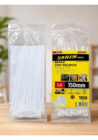 Şahin Tools 3,6 X 150 Mm Beyaz Cırt Kelepçe Kablo Bağı 100 Adet Nylon Genel