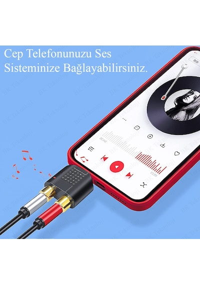 Stereo Ses Konektörü 3.5 mm Erkek Jak - 2 RCA (R+L) Dişi Ayırıcı