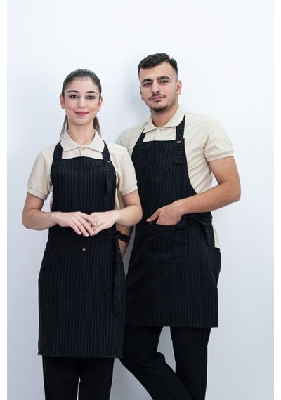 Çizgili Düğmeli Arkadan Ayarlanabilir Cepli Önlük Çok Renkli