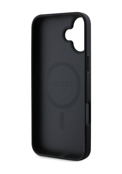 Apple iPhone 16 Uyumlu Kılıf Guess Lisanslı Magsafe Şarj Özellikli Yazı Logolu Saffiano Classic Siyah
