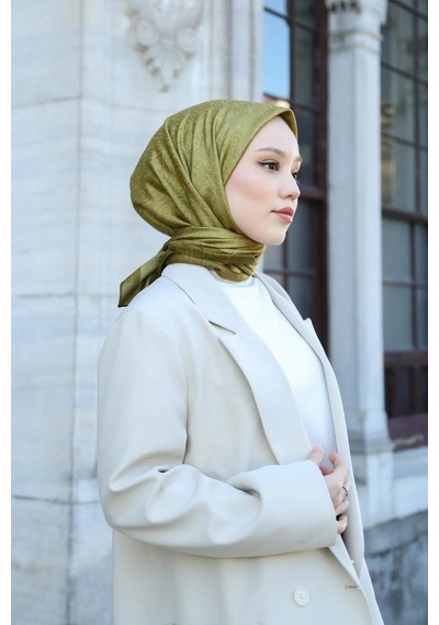 Eşarp - Premium Lux Original Monogram Eşarp İpek Vual, Yüksek Kalite, Hafif, Rahat, Şık, Scarf Yağ Yeşili