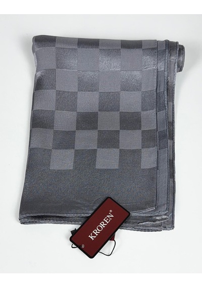 Kroren Krep Jakarlı Dama Desen Şal - 70 X 190 Füme
