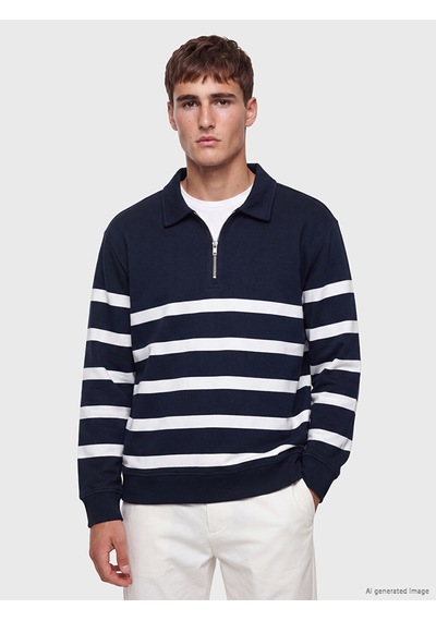 Lcw Vision Lacivert Polo Yaka Çizgili Erkek Sweatshirt
