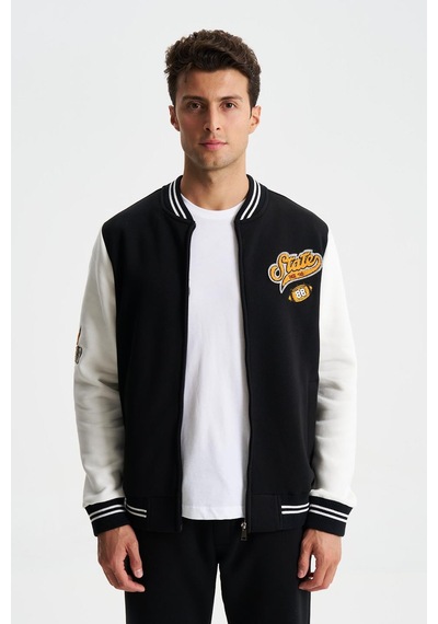 AR-MA Arma Erkek Pamuklu Regular Fit Dik Yaka Baskılı Cepli Kolej Mont Sweatshirt 001