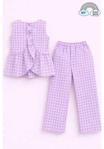 My Kids Wear Kız Çocuk Pötikareli Peplum Bluz Ve Pantolon Takımı 12694 Lila