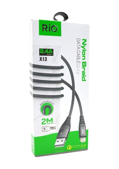 Rio Tech X13 2.4a Hızlı Şarj Ve Data Kablosu 2 Metre Nylon Braid