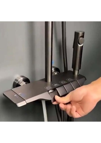Piyano Siyahrobot Tepe Duş Seti Yağmur Tepe Banyo 4 Tuşlu Batarya Dahil Siyah Duş Seti Siyah