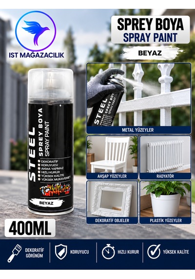 İst Steel Sprey Boya Beyaz 400 Ml 0001 Beyaz