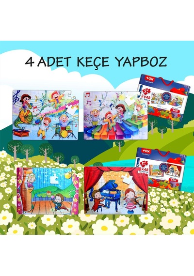 4 Set 96 Parça Tox Müzik Ve Sahne 5+ Keçe Yapboz 5 Yaş Puzzle
