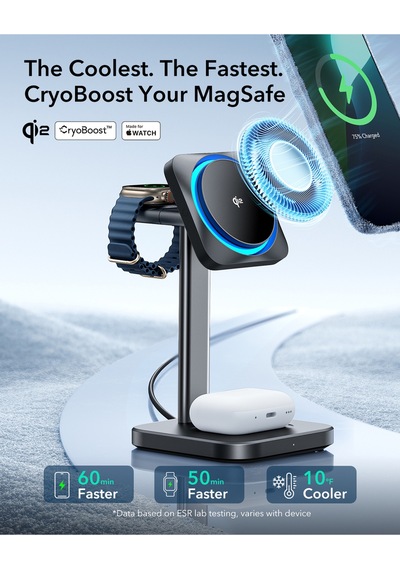 Qi2 Cryoboost 3 İn 1-15w Magsafe Masaüstü Şarj Standı İphone, Apple Watch Ve Airpods Uyumlu