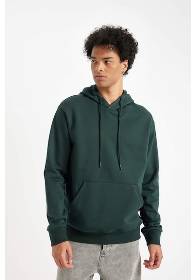 DeFacto Regular Fit Kapüşonlu Kanguru Cepli İçi Yumuşak Tüylü Basic Düz Sweatshirt X8283AZ24AUGN536 Yeşil