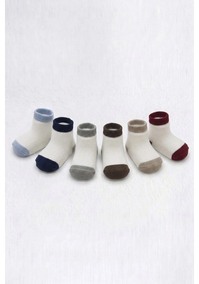 Cocole Socks Erkek Bebek Soket Çorabı Kraft Kutulu 6'lı Set Pamuklu 0-1 Yaş Kabartmalı Çok Renkli