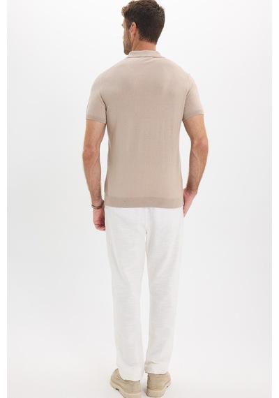 Tudors Erkek Slim Fit Dar Kesim %100 Pamuk Örme Triko Fermuarlı Füme Polo Yaka Tişört-50720