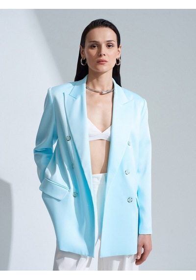 Dilvin 60802 Kruvaze Saten Blazer Ceket-mavi